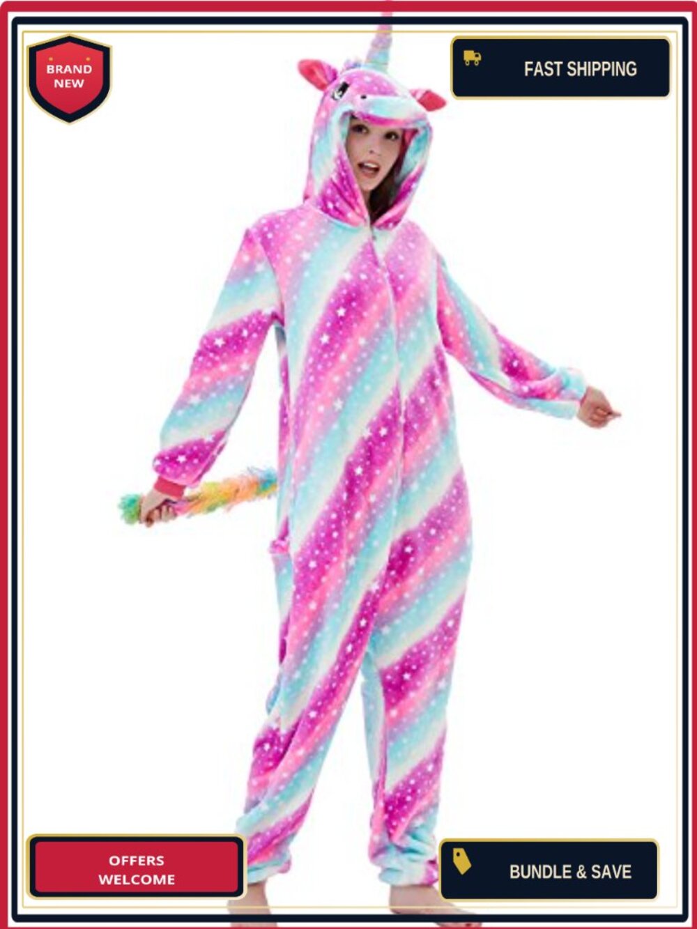 Fleece Unicorn Onesie Pajamas Adult Cartoon Animal Cosplay Costume